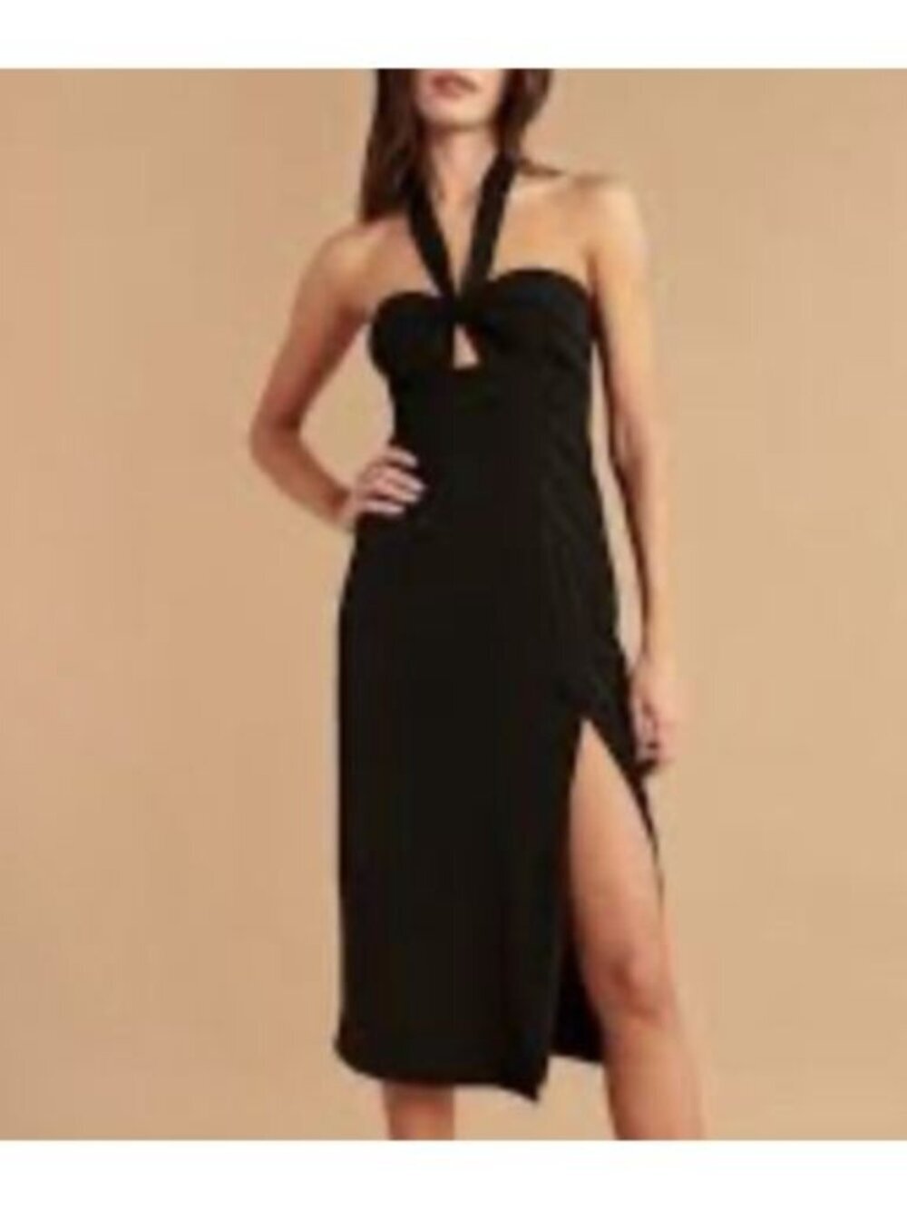 Abercrombie & Fitch Knot Front Cutout Halter Neck Sheath Midi Dress Black Sz S